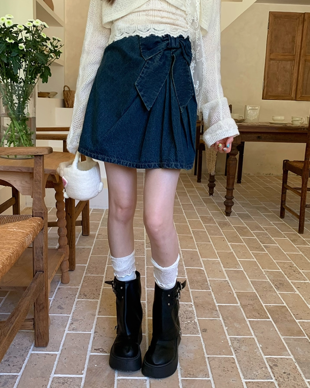 Ribbon Denim Mini Skirt B0017