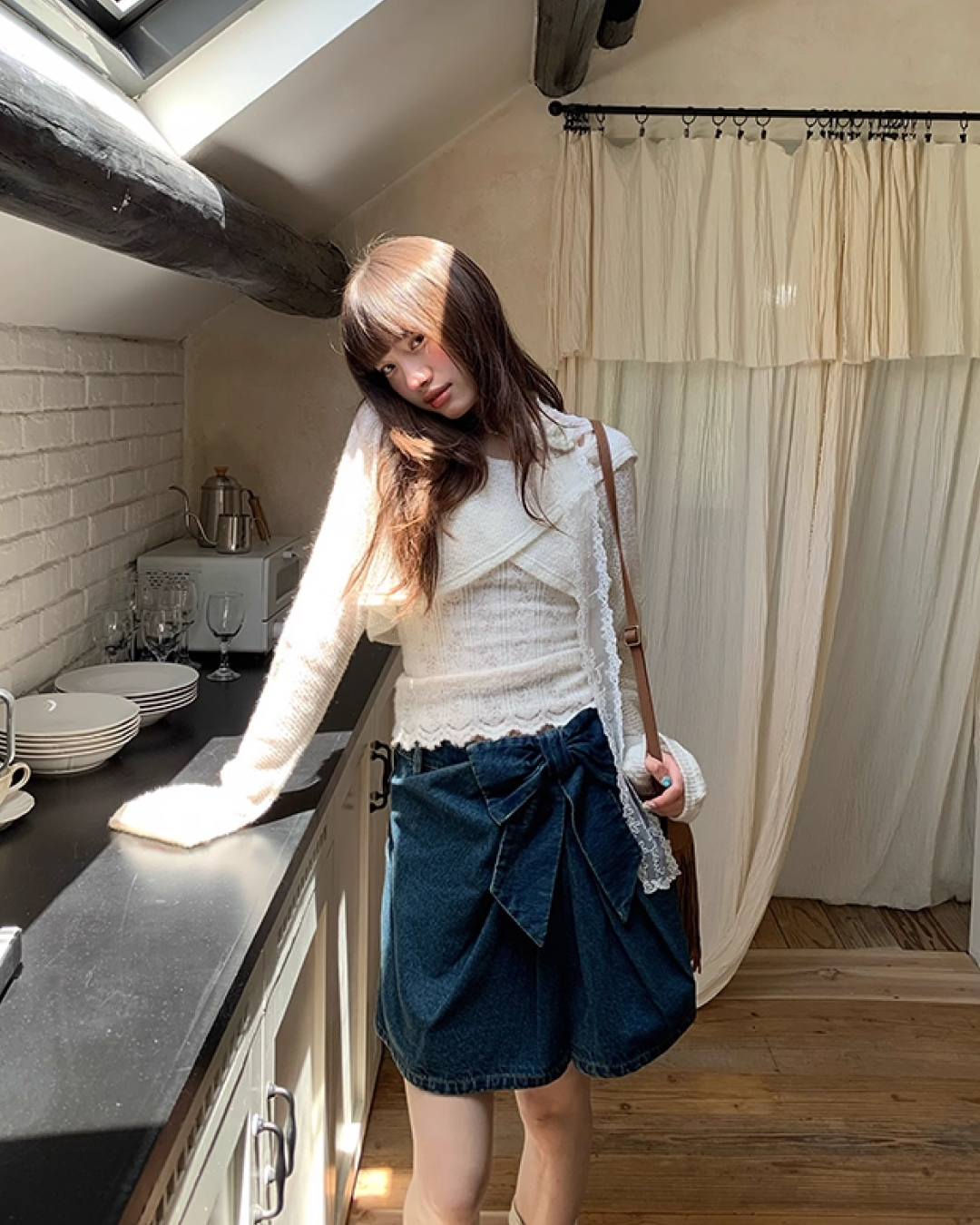Ribbon Denim Mini Skirt B0017