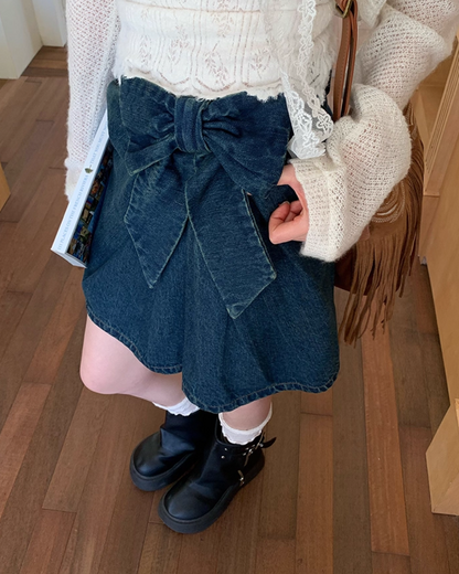 Ribbon Denim Mini Skirt B0017