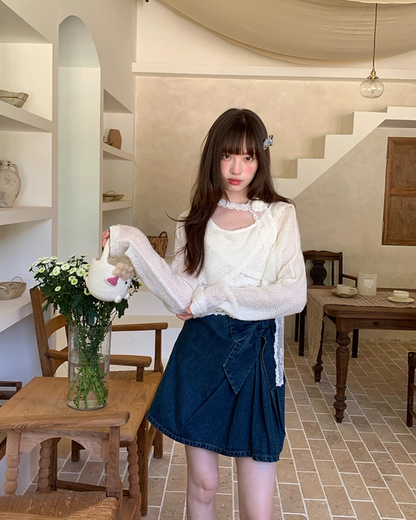 Ribbon Denim Mini Skirt B0017