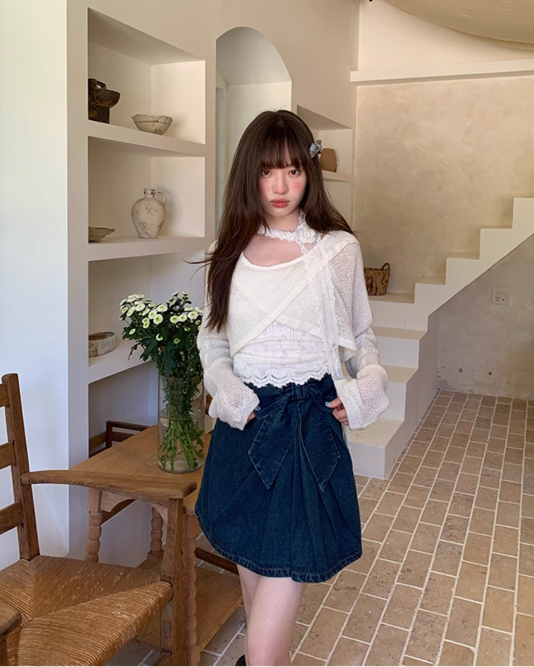 Ribbon Denim Mini Skirt B0017