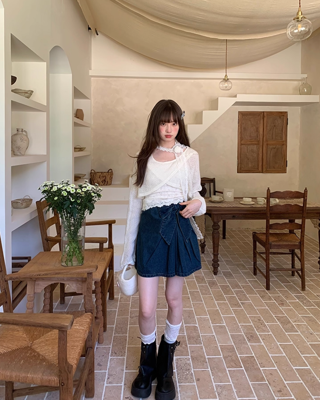 Ribbon Denim Mini Skirt B0017