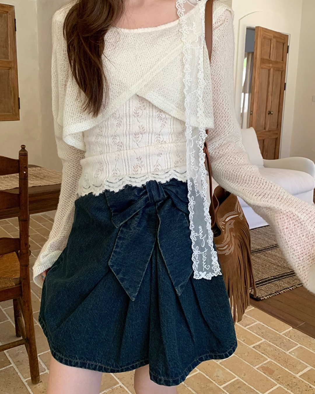 Ribbon Denim Mini Skirt B0017