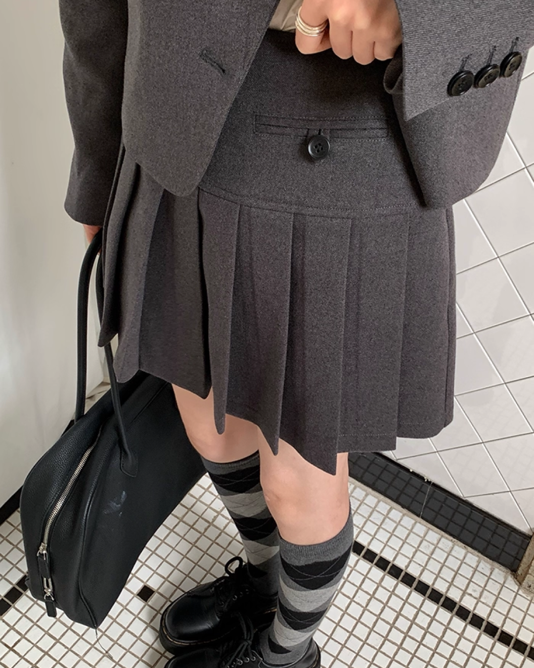 Gray Pleats Mini Skirt B0019