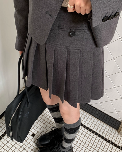 Gray Pleats Mini Skirt B0019