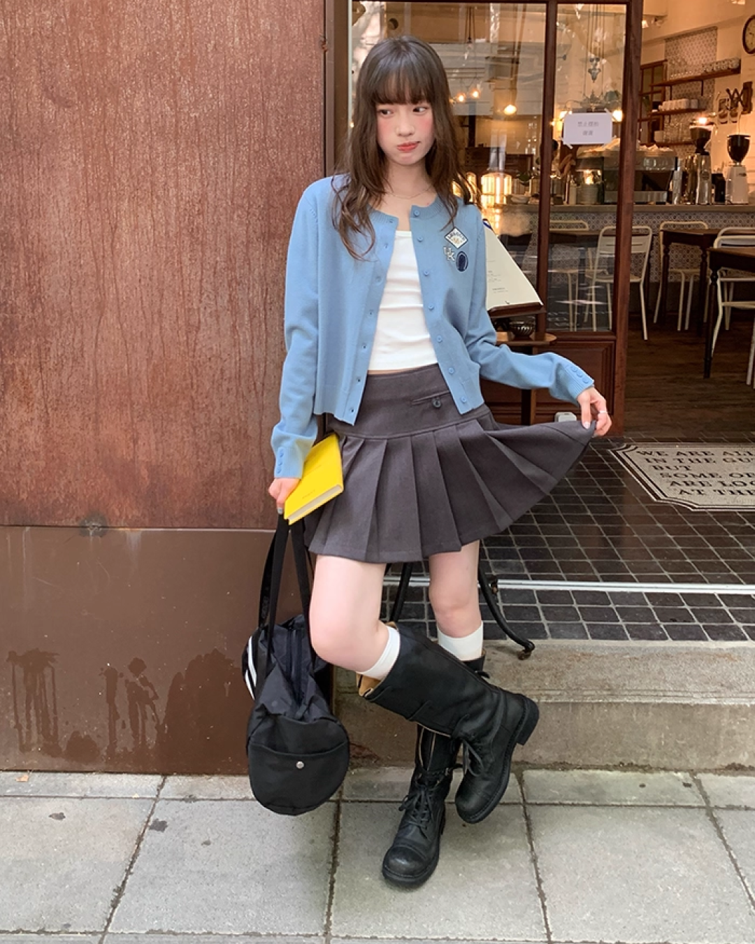 Gray Pleats Mini Skirt B0019