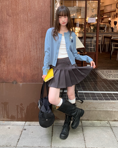 Gray Pleats Mini Skirt B0019