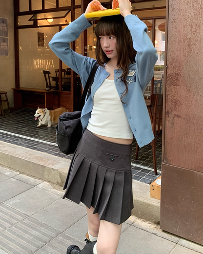 Gray Pleats Mini Skirt B0019