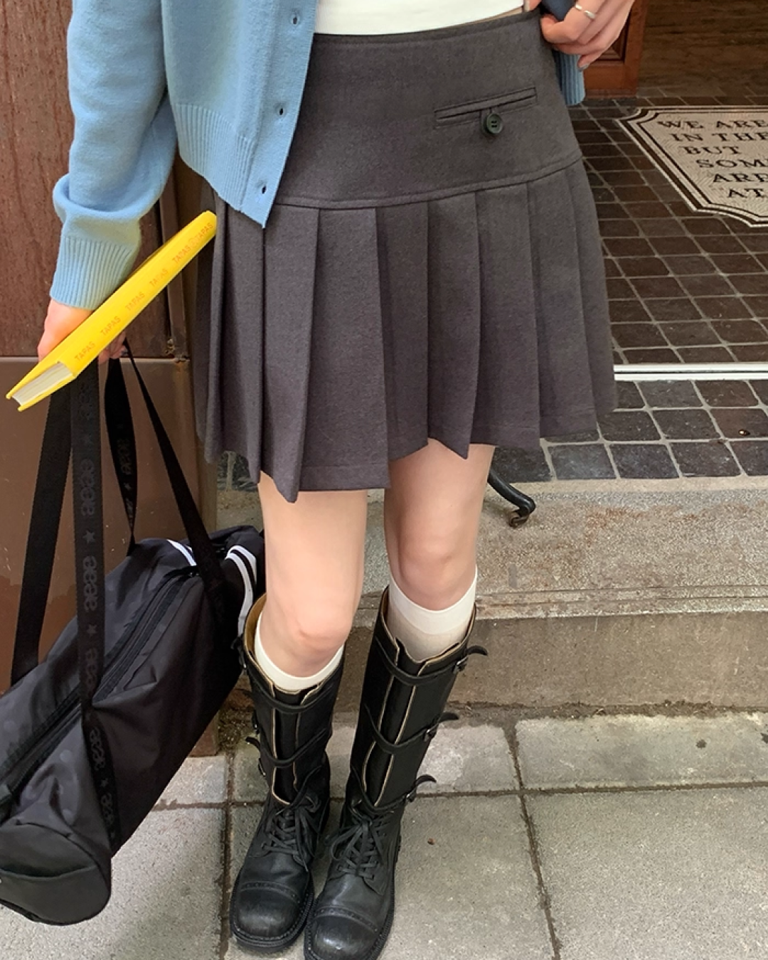 Gray Pleats Mini Skirt B0019