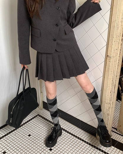 Gray Pleats Mini Skirt B0019