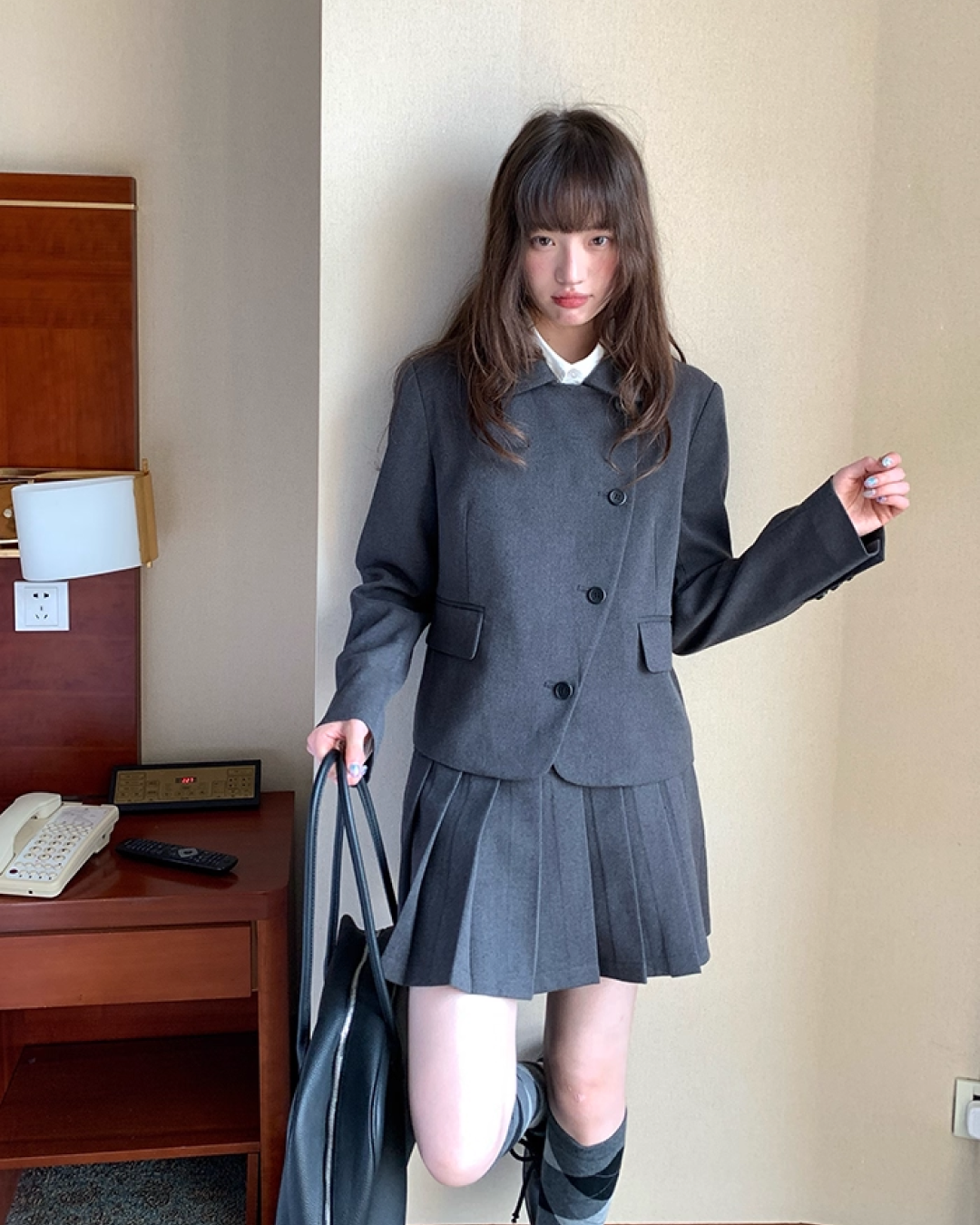 Gray Pleats Mini Skirt B0019