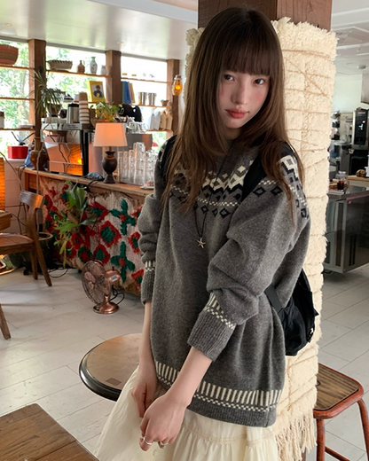 Nordic Pattern Knit Sweater B0024