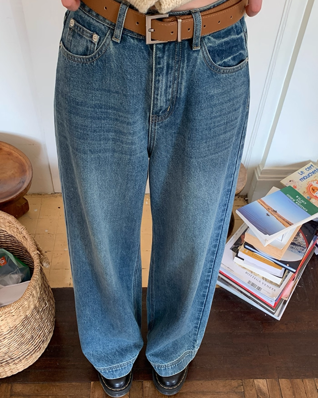 Wide Straight Denim Pants B0025
