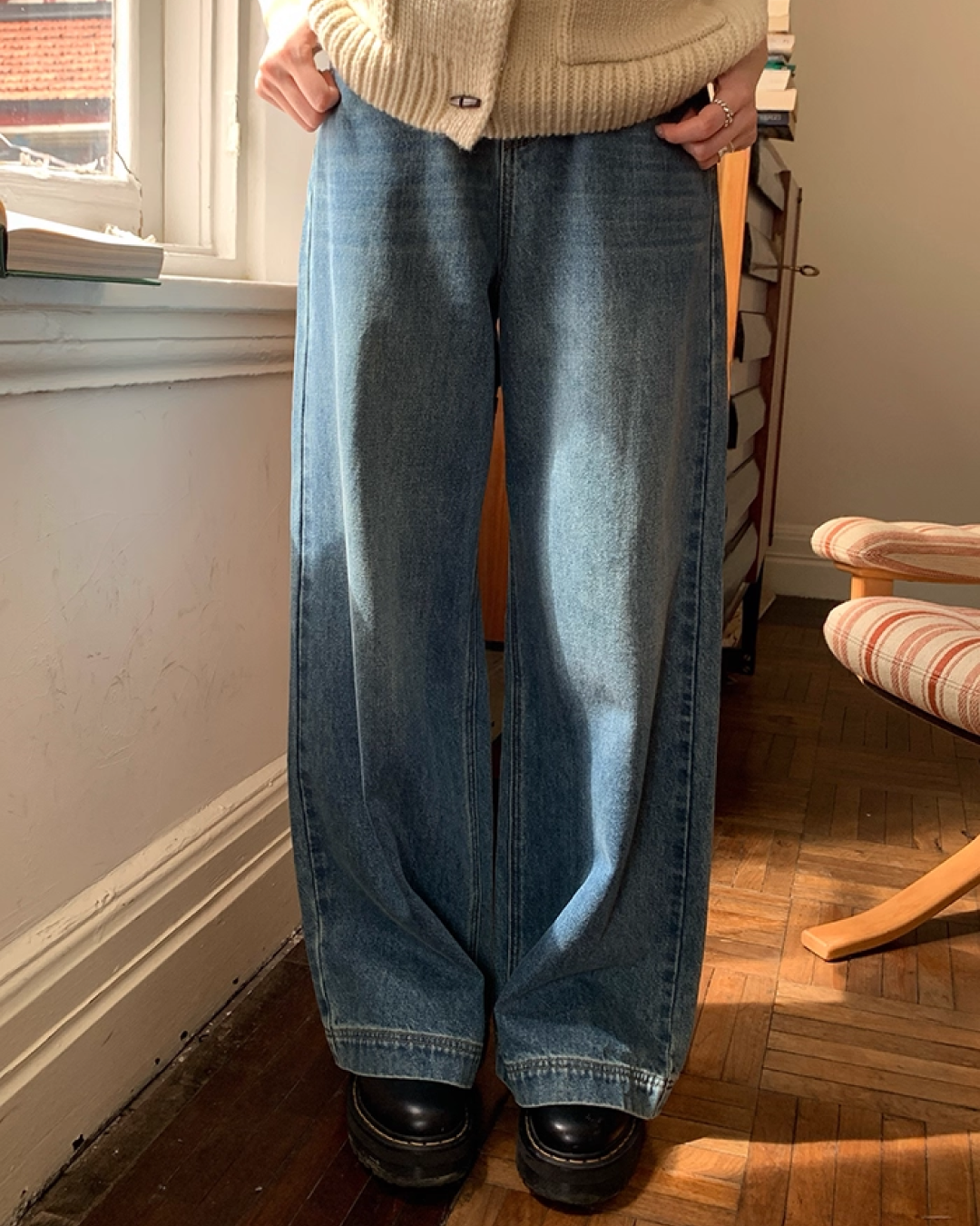 Wide Straight Denim Pants B0025