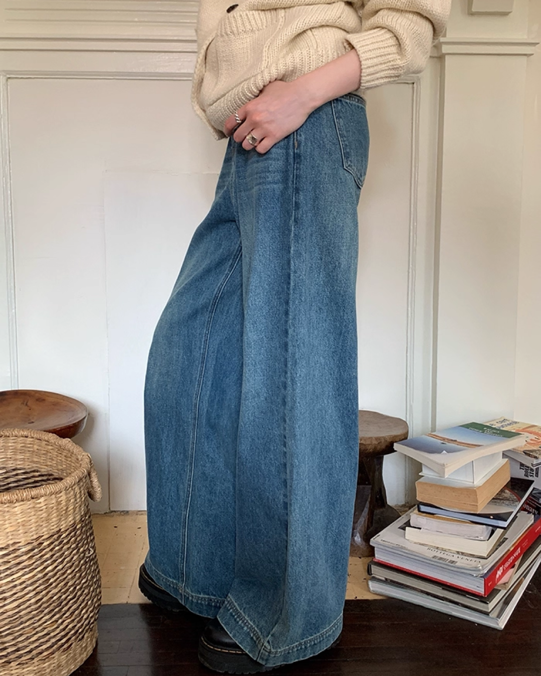 Wide Straight Denim Pants B0025