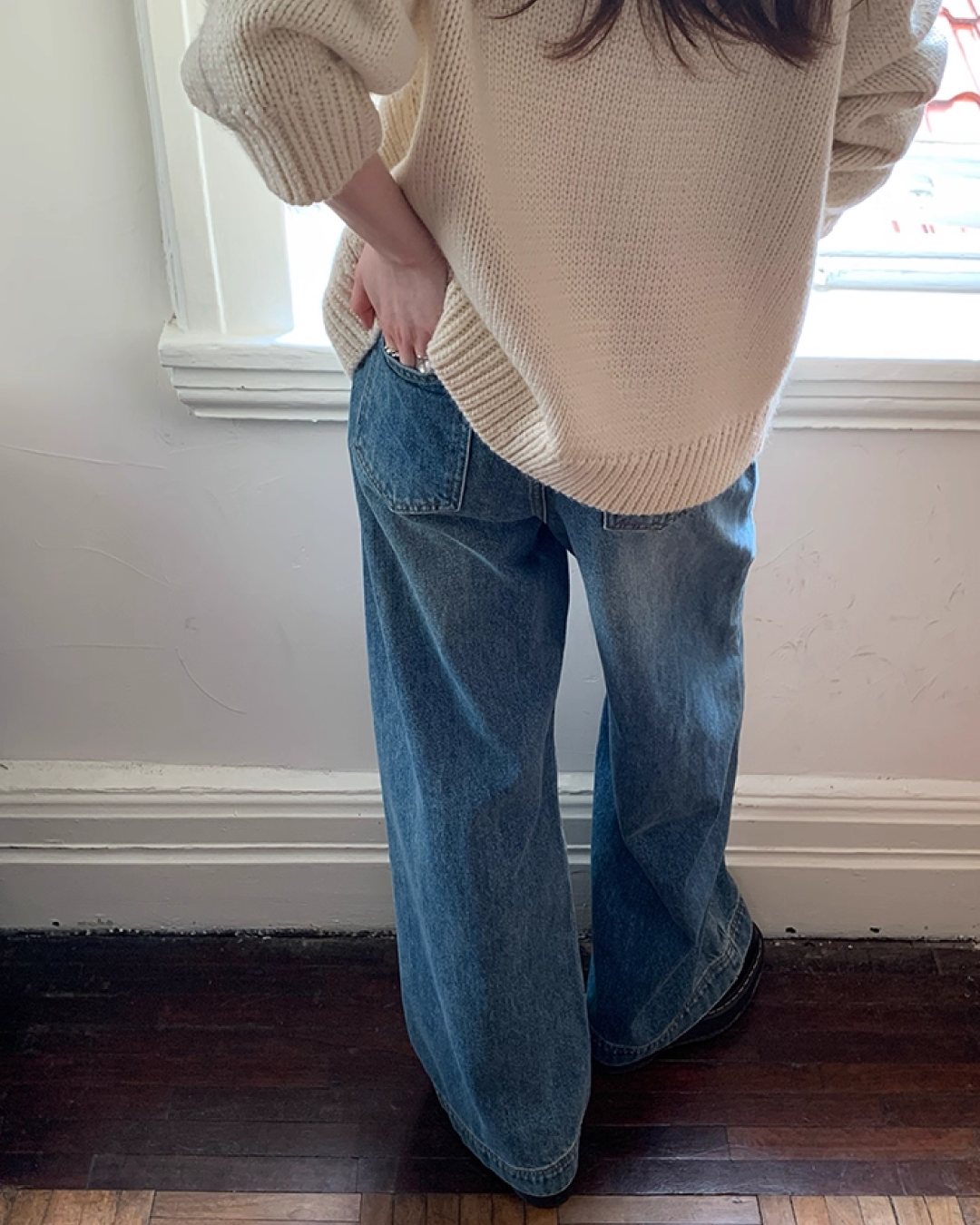 Wide Straight Denim Pants B0025