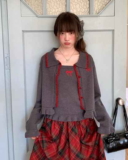 Ribbon Knit Camisole&Cardigan BU0050