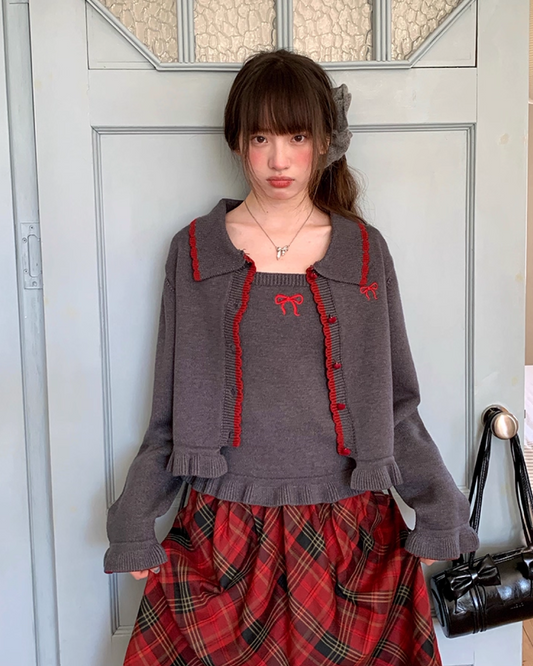 Ribbon Knit Camisole&Cardigan BU0050