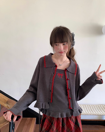 Ribbon Knit Camisole&Cardigan BU0050