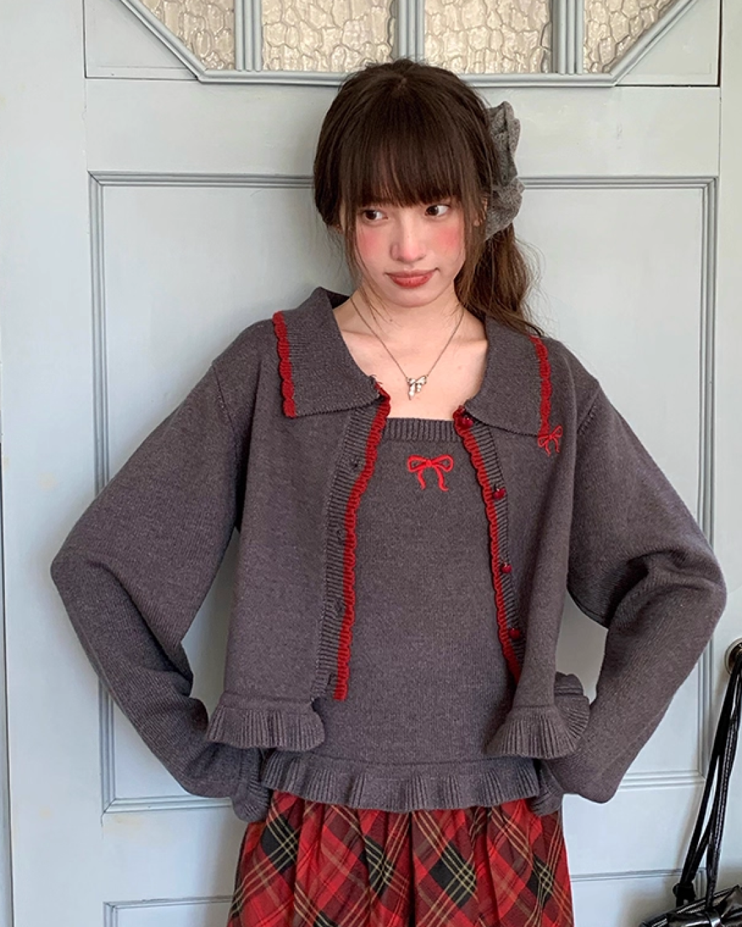 Ribbon Knit Camisole&Cardigan BU0050