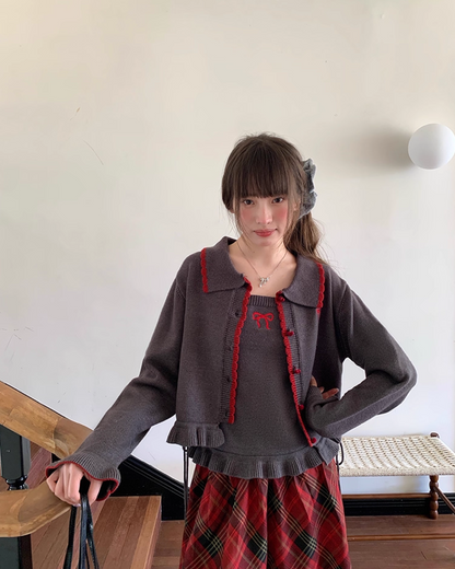 Ribbon Knit Camisole&Cardigan BU0050