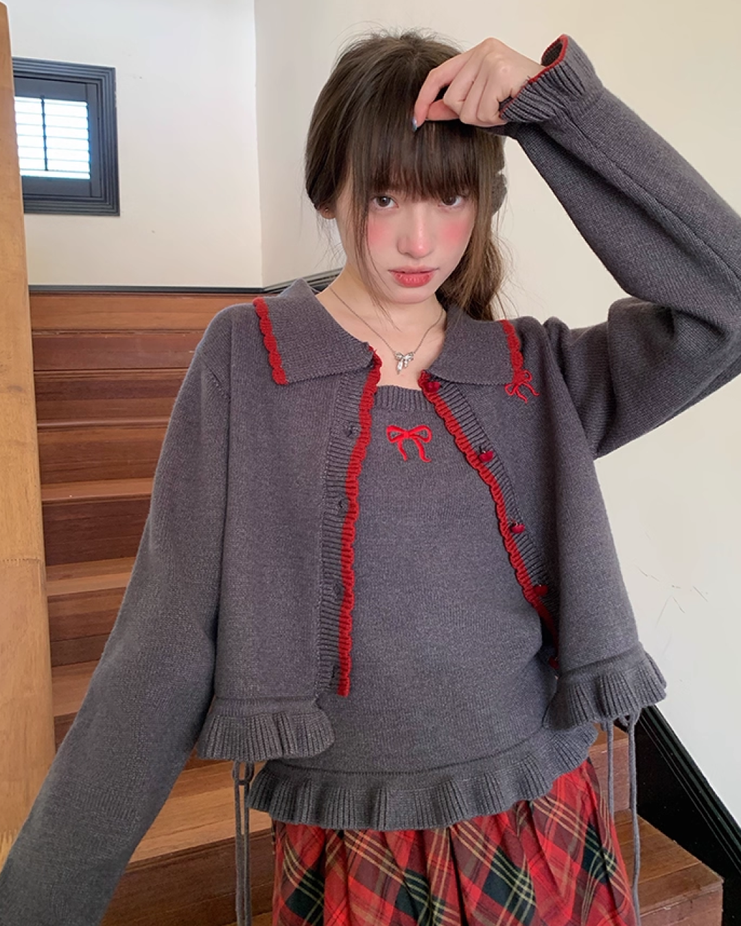 Ribbon Knit Camisole&Cardigan BU0050