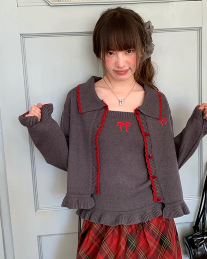 Ribbon Knit Camisole&Cardigan BU0050