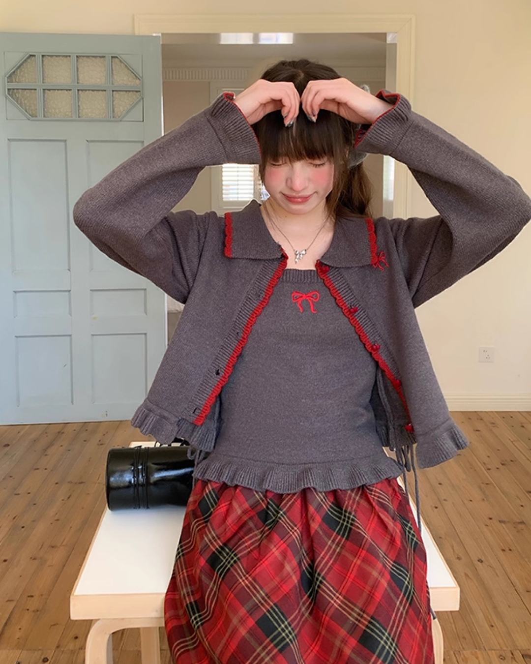 Ribbon Knit Camisole&Cardigan BU0050