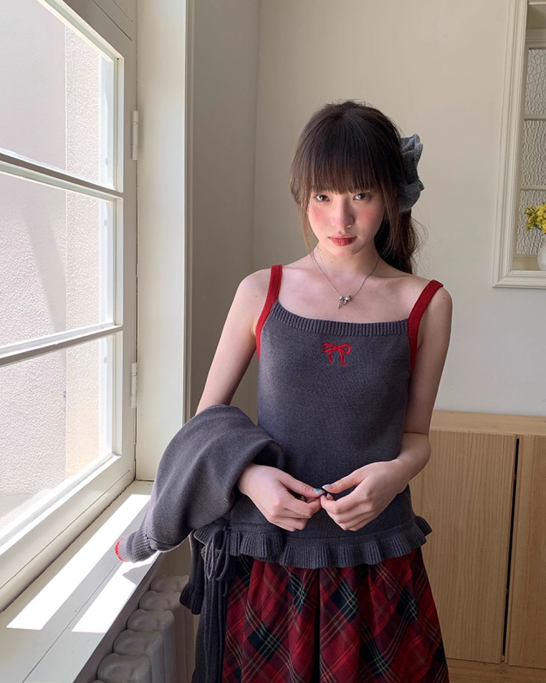 Ribbon Knit Camisole&Cardigan BU0050