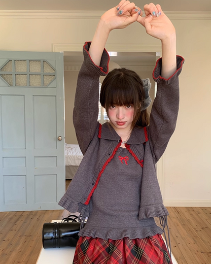 Ribbon Knit Camisole&Cardigan BU0050