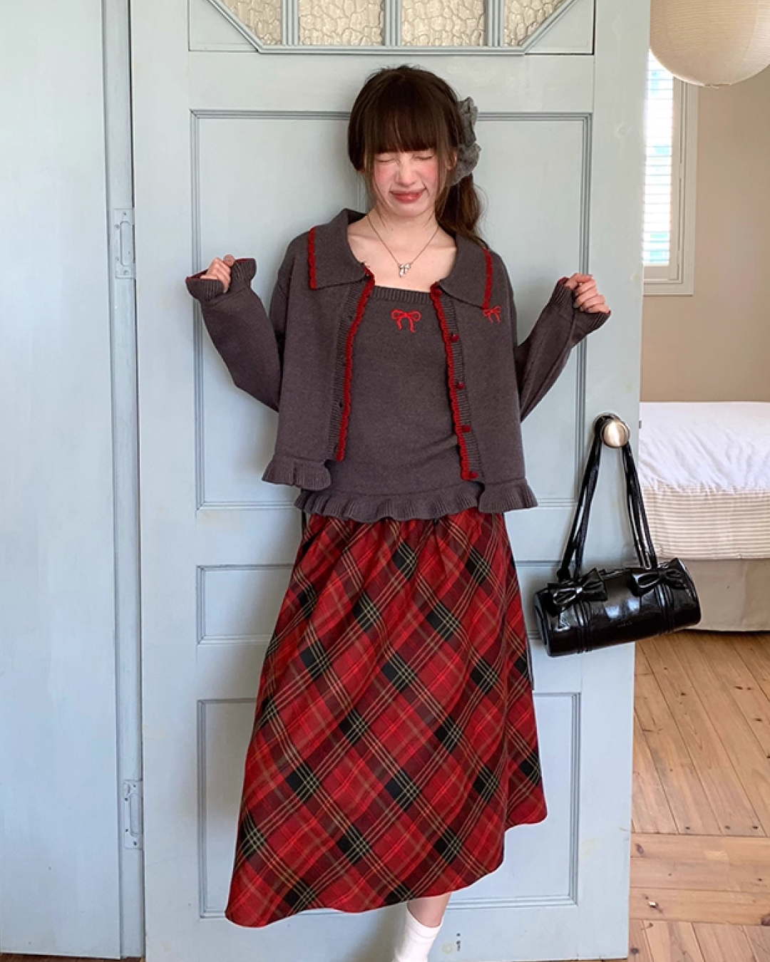 Ribbon Knit Camisole&Cardigan BU0050