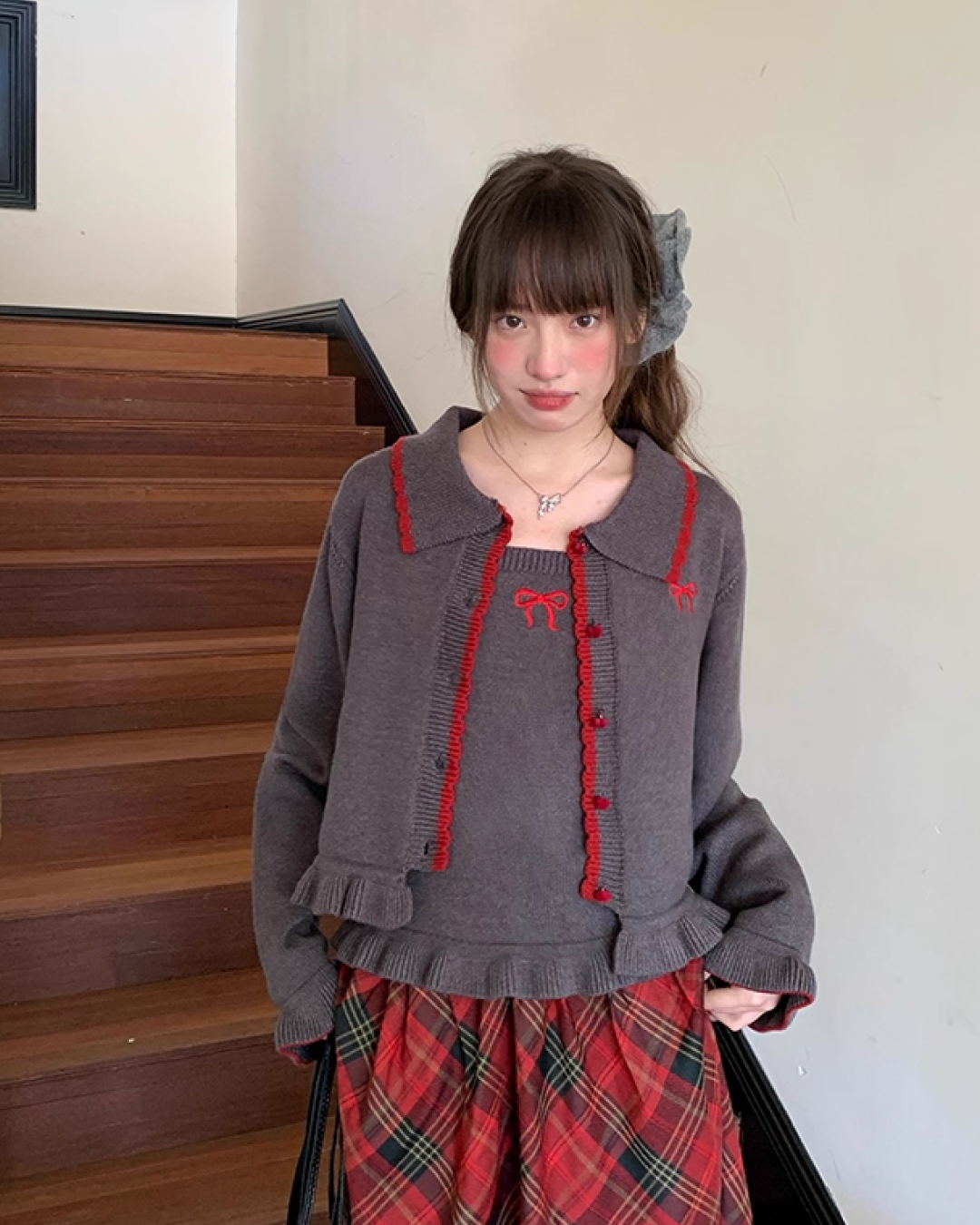 Ribbon Knit Camisole&Cardigan BU0050