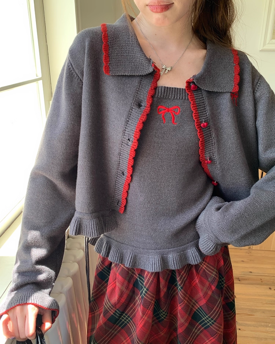 Ribbon Knit Camisole&Cardigan BU0050