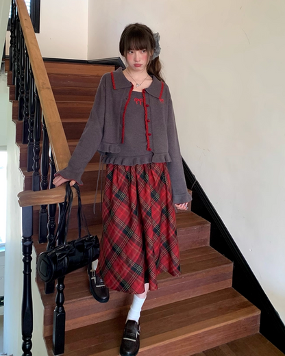 Ribbon Knit Camisole&Cardigan BU0050