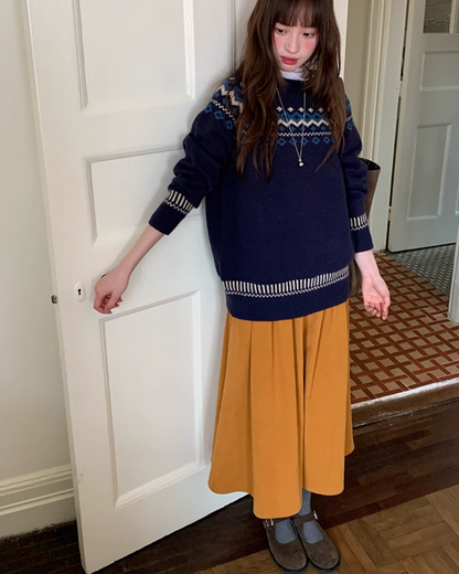 Color Corduroy Long  Skirt BU0035