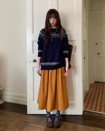 Color Corduroy Long  Skirt BU0035