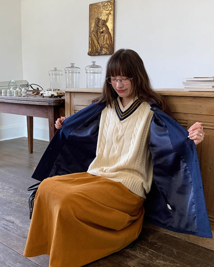 Color Corduroy Long  Skirt BU0035