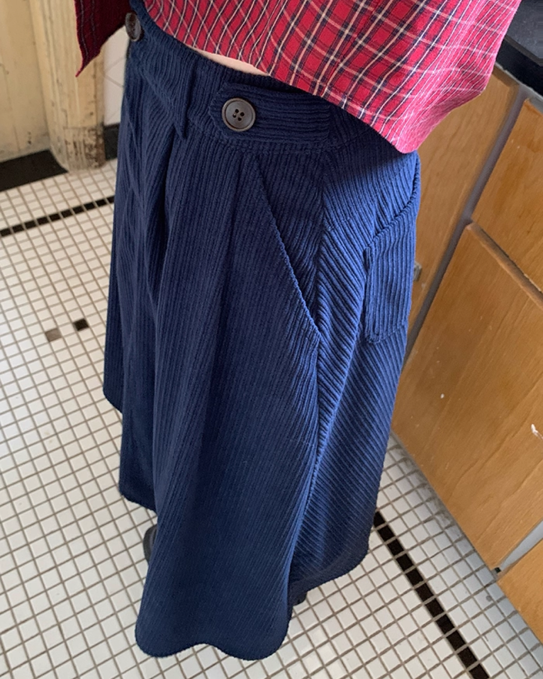 Color Corduroy Long  Skirt BU0035