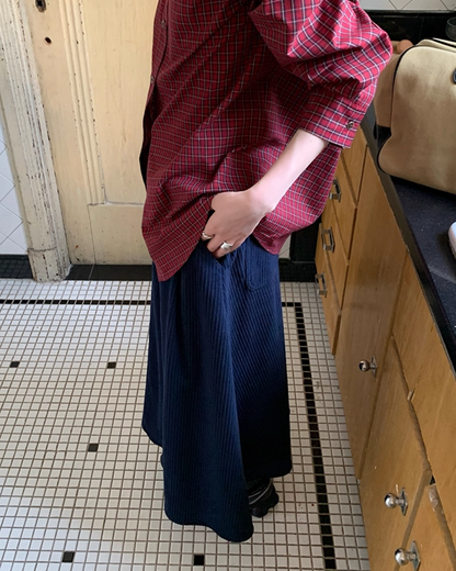 Color Corduroy Long  Skirt BU0035