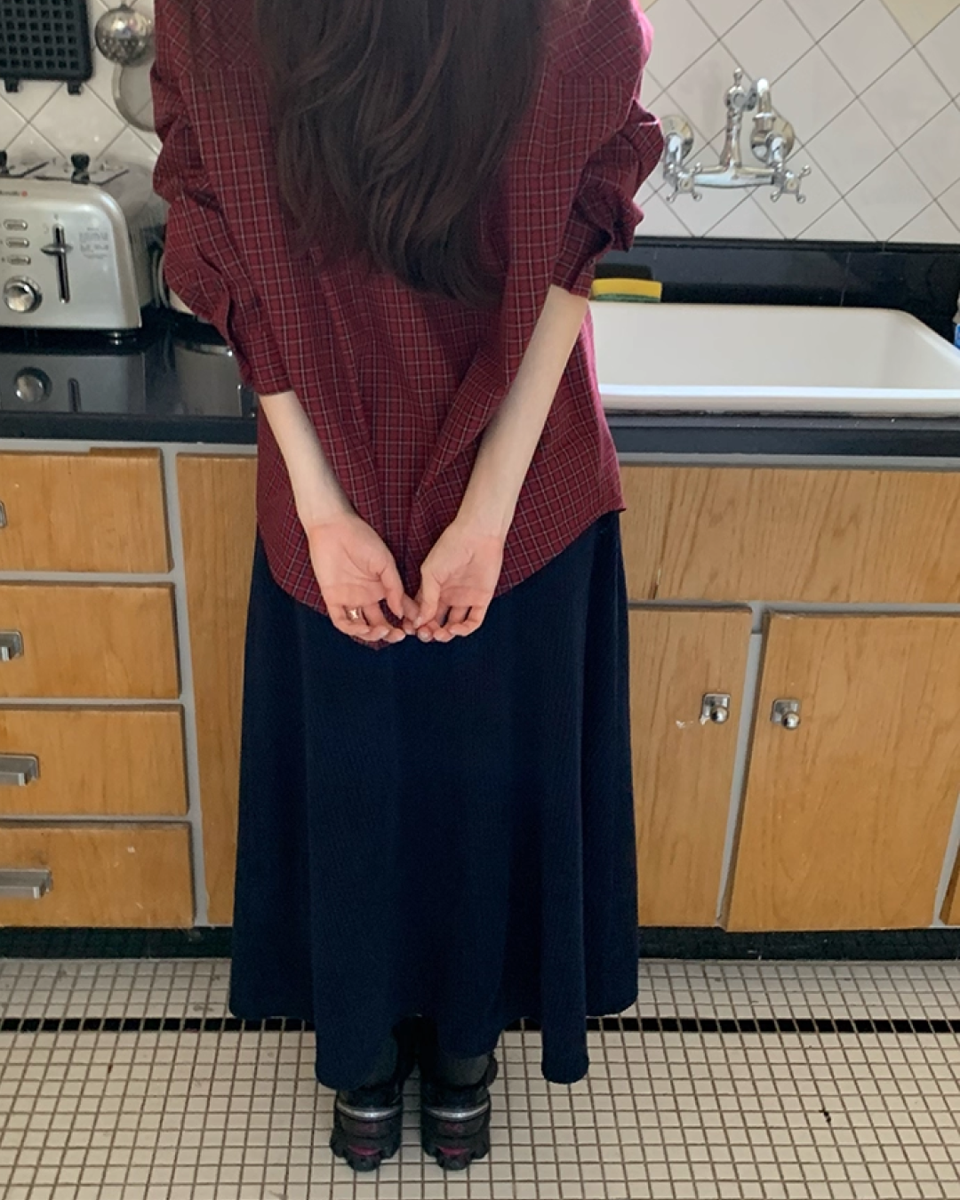 Color Corduroy Long  Skirt BU0035