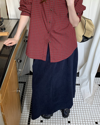 Color Corduroy Long  Skirt BU0035