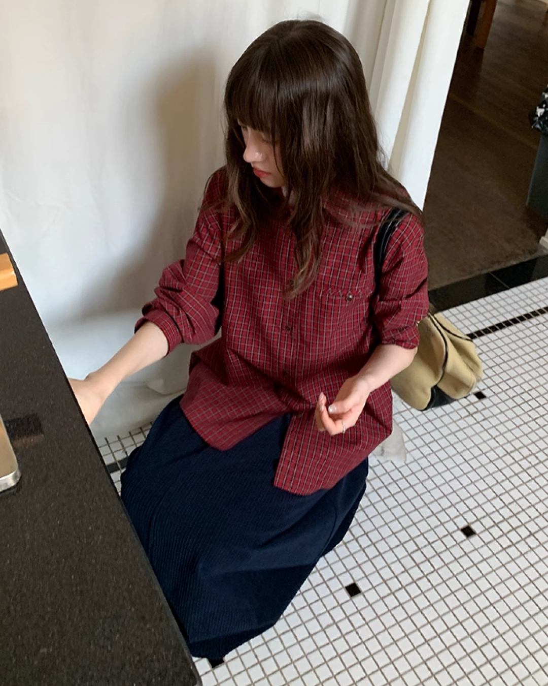 Color Corduroy Long  Skirt BU0035