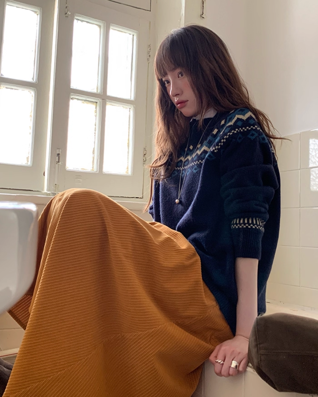 Color Corduroy Long  Skirt BU0035