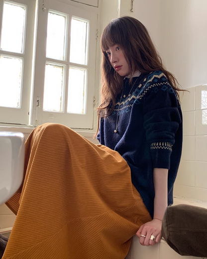 Color Corduroy Long  Skirt BU0035