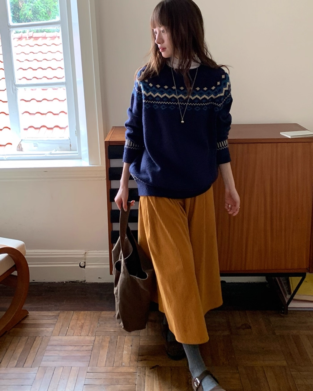 Color Corduroy Long  Skirt BU0035