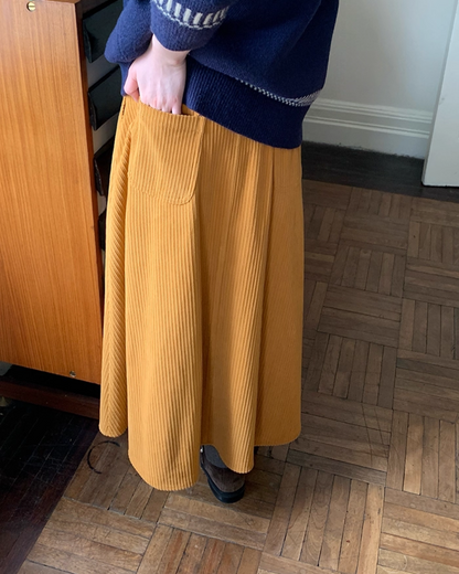 Color Corduroy Long  Skirt BU0035