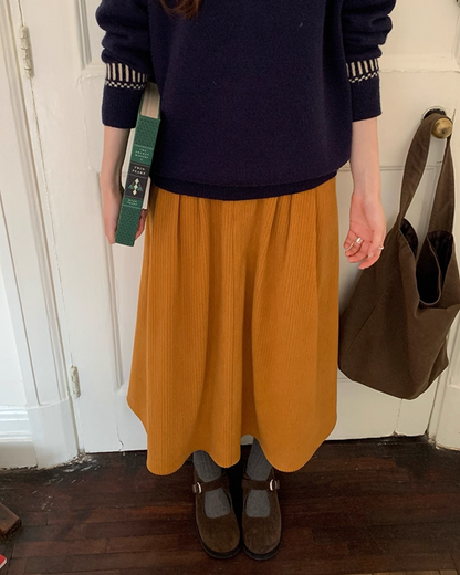 Color Corduroy Long  Skirt BU0035
