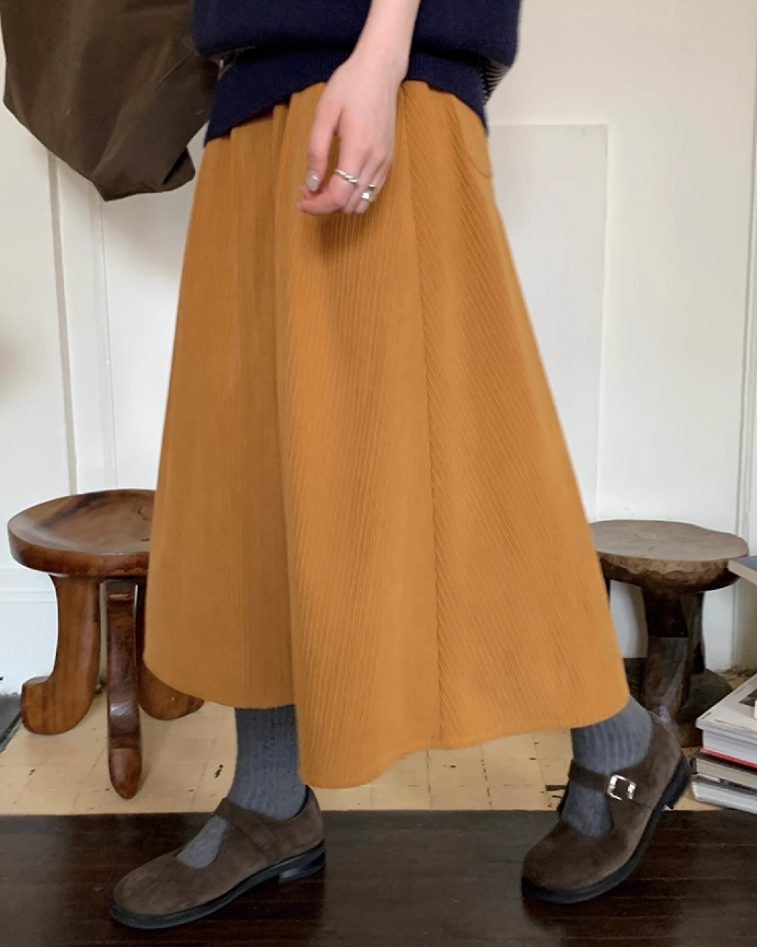 Color Corduroy Long  Skirt BU0035