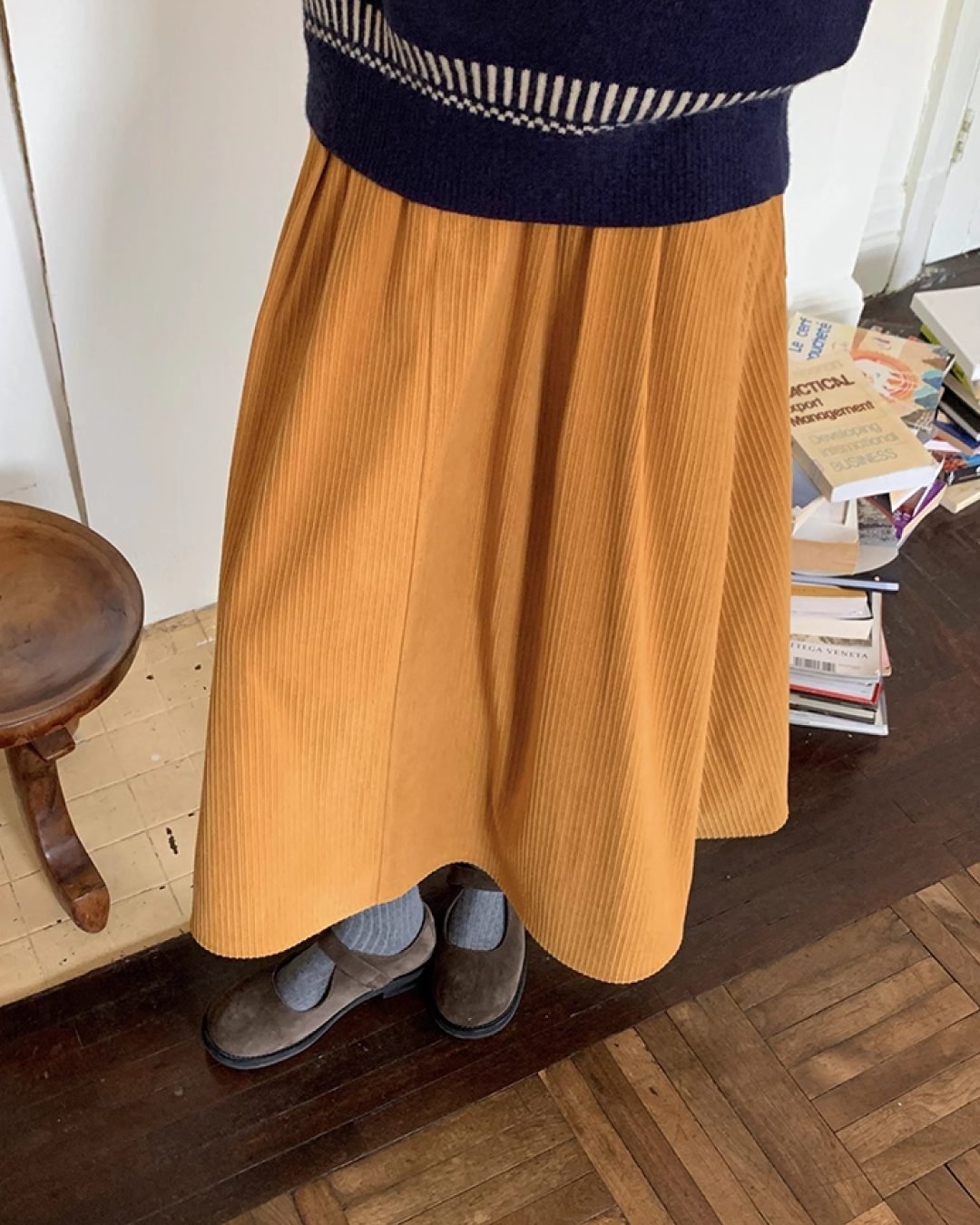 Color Corduroy Long  Skirt BU0035