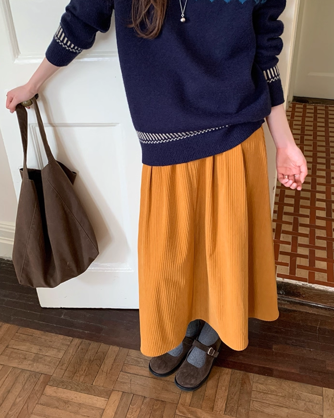 Color Corduroy Long  Skirt BU0035